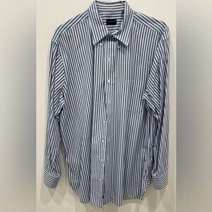 Rochester (Big Tall) Men’s Shirt Size XL Blue White Stripped ButtonDown Cotton